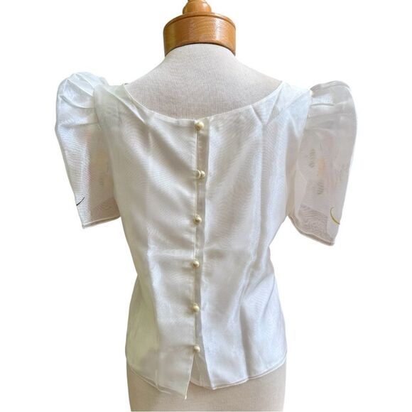 Raffaella Vintage Hand-Painted Floral Sheer Blouse size M - Picture 5 of 6